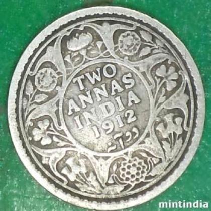1912 SILVER KING GEORGE V KGV TWO ANNA KOLKATA MINT COIN JK148