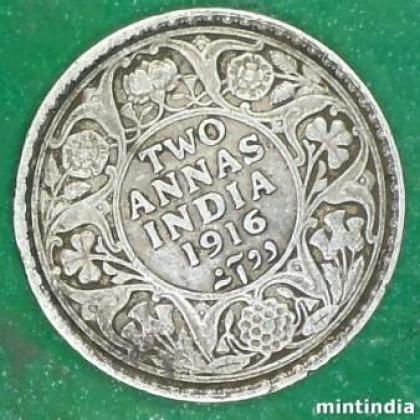 1916 SILVER KING GEORGE V KGV TWO ANNA KOLKATA MINT COIN JK 168