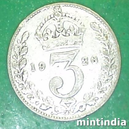 1928 UK 3 PENCE SILVER George V 3rd issue COIN EF206