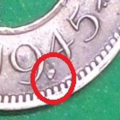 1945 EXTRA METAL ERROR MUMBAI BOMBAY MINT RARE FLAT CROWN  BRITISH INDIA King George VI 1 PICE HOLE KGVI COIN NO 147