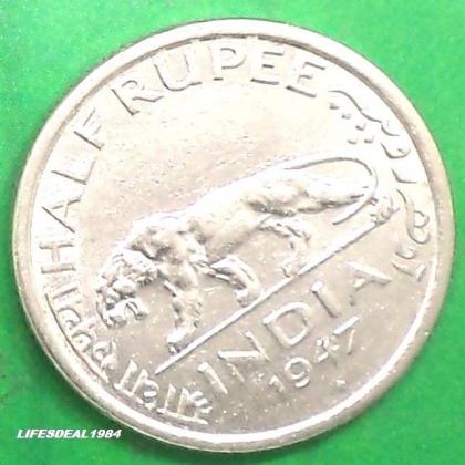 1947 British India 1/2 HALF Rupee KGVI King George VI Commemorative coin