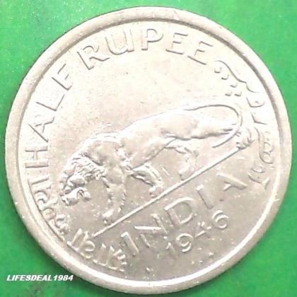 1946 British India 1/2 HALF Rupee KGVI King George VI Commemorative coin (a)