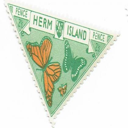 2 1/2 PENCE HERM ISLAND TRIANGLE SHAPED COMMEMORATIVE STAMP SET WS 1