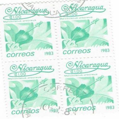 NICARAGUA 1983 CORREOS MALVVISCUS FLOWER  THEME BLOCK OF 4 STAMPS