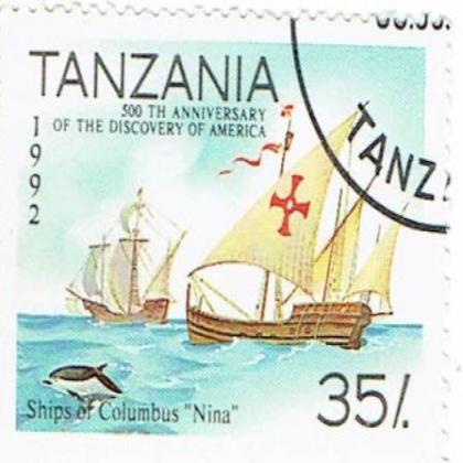 TANZANIA 1992 500TH ANNIVERSARY OF DISCOVERY AMERICA STAMP WS3